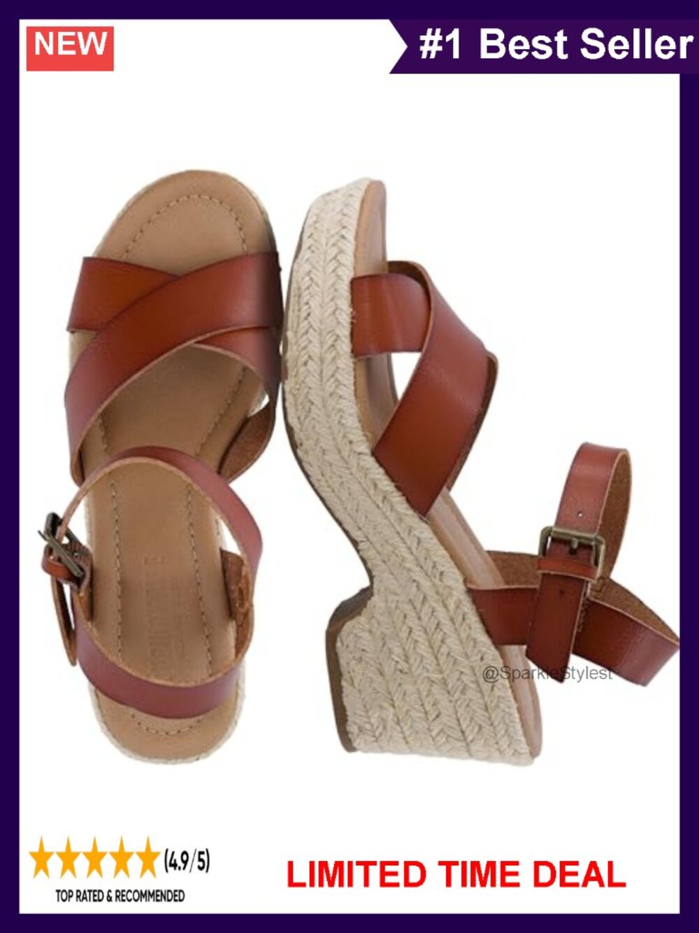 Faux Leather Espadrille Wedge Sandals Memory Foam Ankle Strap